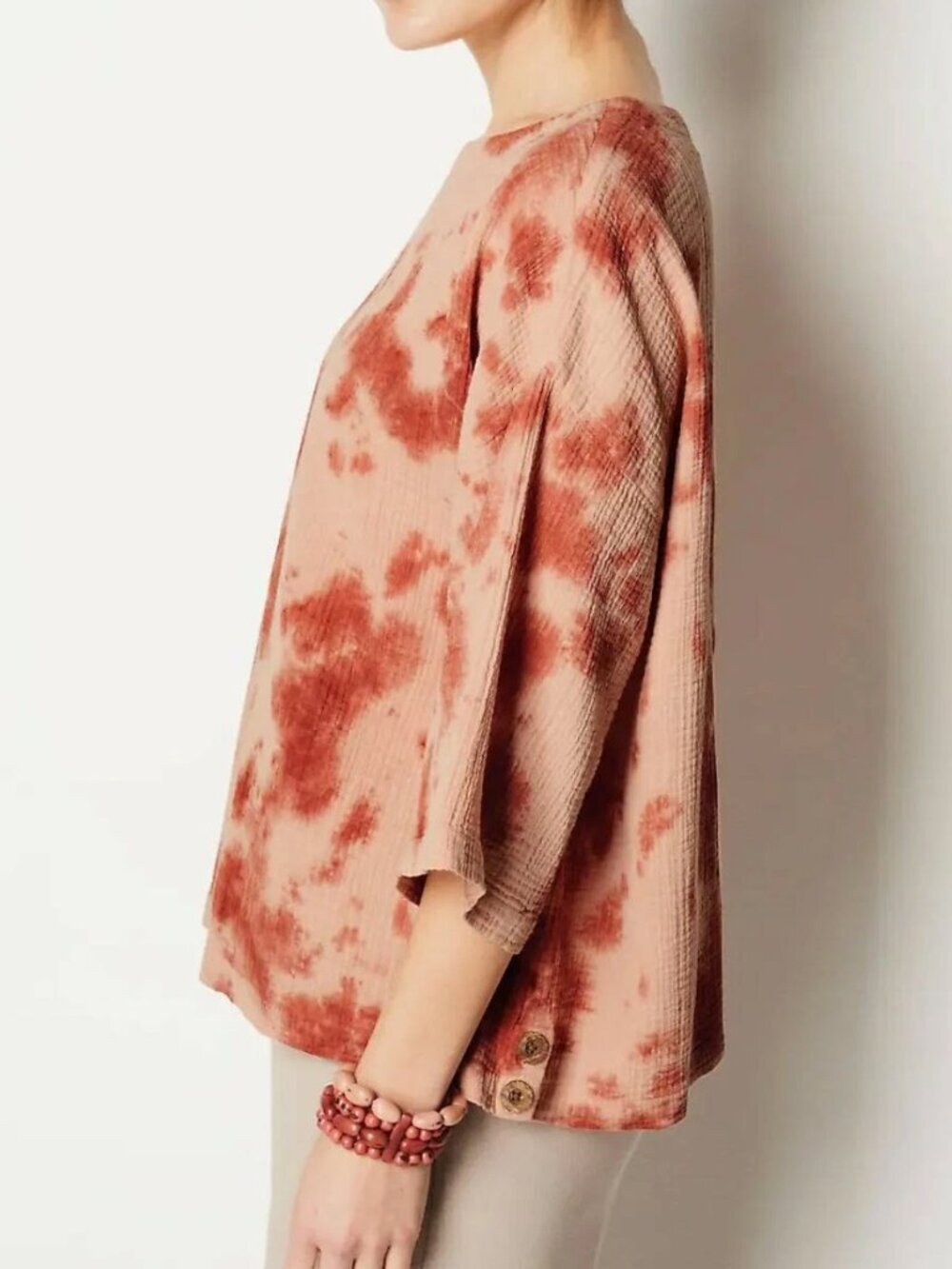 PureJill J. Jill | Boho Oversized Cotton Gauze Tie Dye Kimono Sleeve Top, Size L